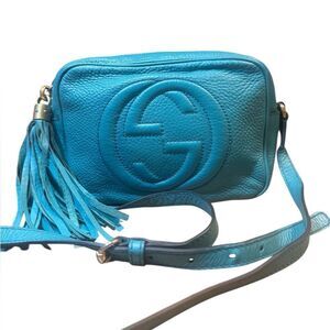 GUCCI Turquoise Blue Leather SoHo Disco Crossbody Bag Auth